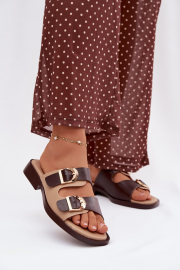 Chinelos femininos Ze cor douradami com fivelasmi bege-cor marrom Danelle 2