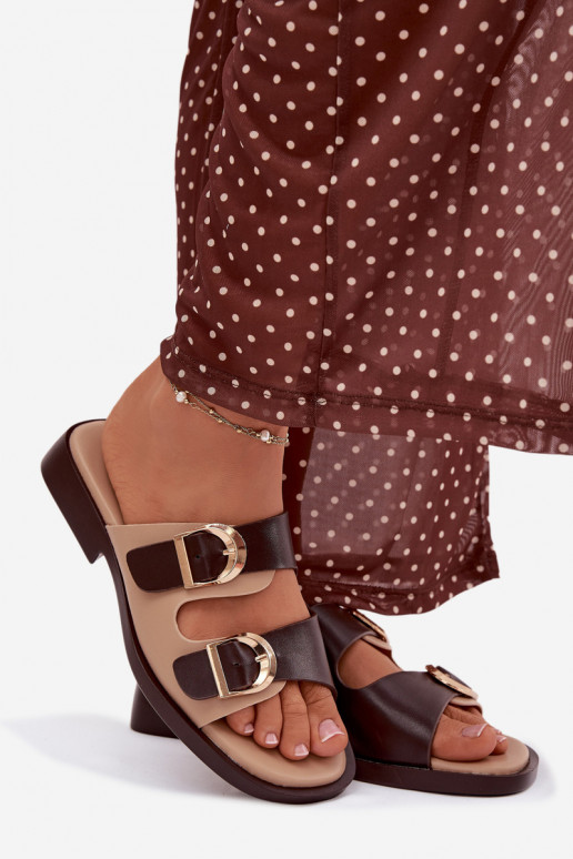 Chinelos femininos Ze cor douradami com fivelasmi bege-cor marrom Danelle