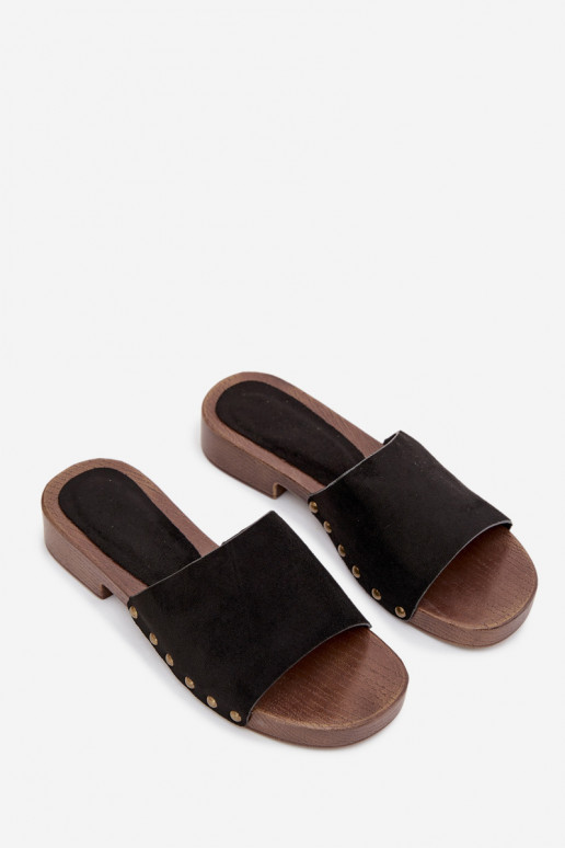 Chinelos femininos com salto largo Ze cor douradami Pregos cor preta Girella