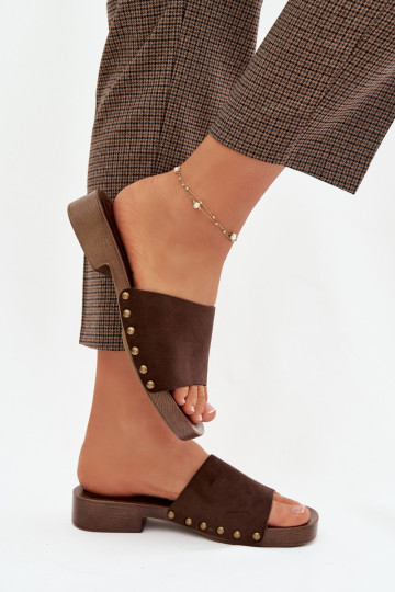 Chinelos femininos com salto largo Ze cor douradami Pregos CzekoladoParae Girella