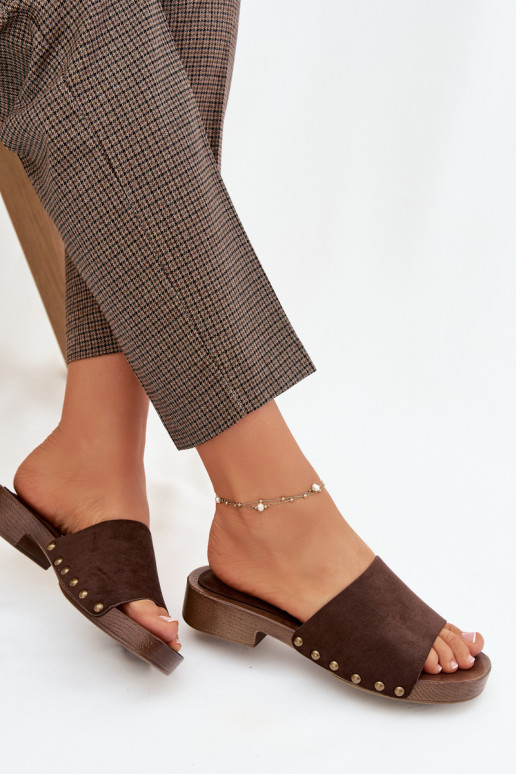 Chinelos femininos com salto largo Ze cor douradami Pregos CzekoladoParae Girella