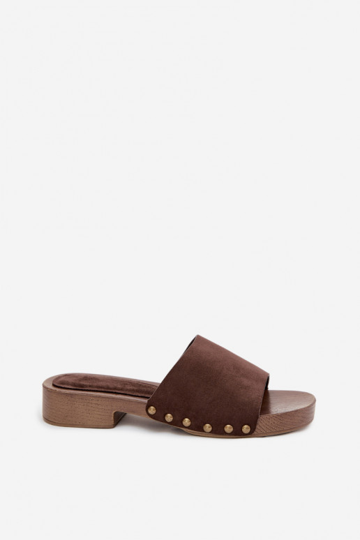 Chinelos femininos com salto largo Ze cor douradami Pregos CzekoladoParae Girella