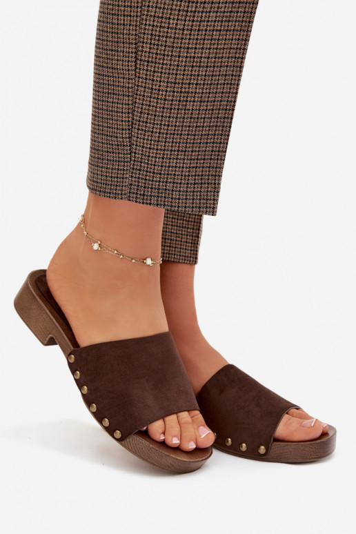 Chinelos femininos com salto largo Ze cor douradami Pregos CzekoladoParae Girella