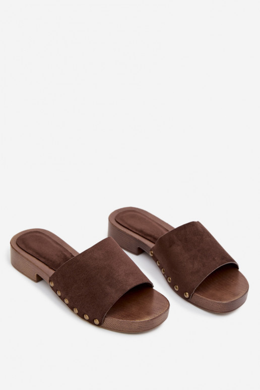 Chinelos femininos com salto largo Ze cor douradami Pregos CzekoladoParae Girella