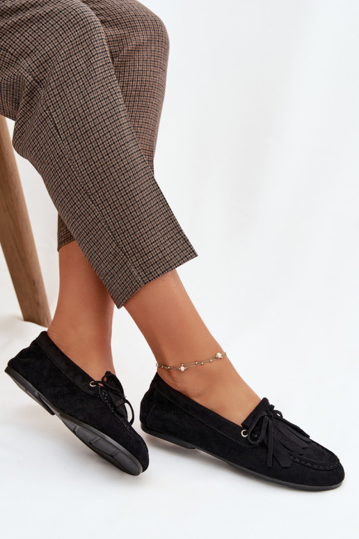 mocassins femininos com detalhes elegantes E Franja cor preta Glorina