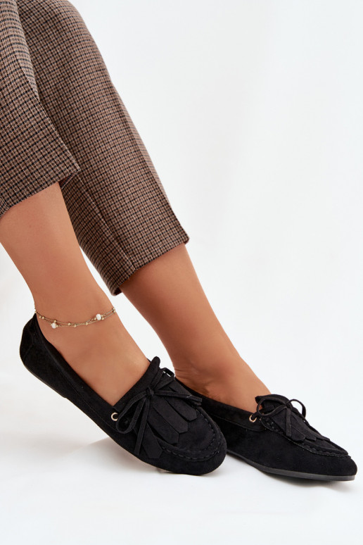 mocassins femininos com detalhes elegantes E Franja cor preta Glorina