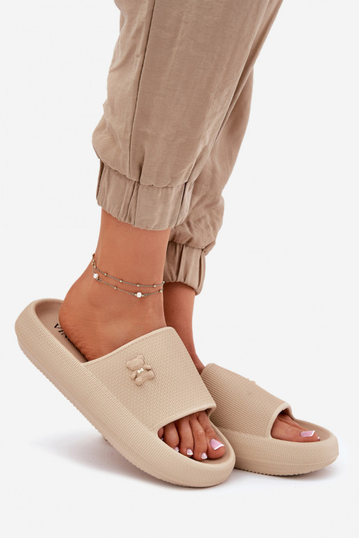 Chinelos leves Chinelos femininos com uma plataforma Com Urso Vinceza 75210 bege