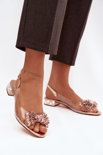 Sandálias transparentes rose gold D&A MR52-231 com laços