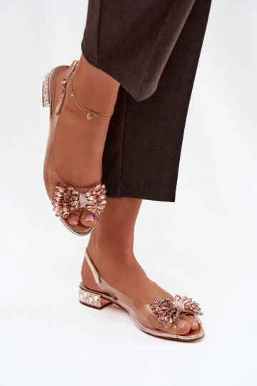 Sandálias transparentes rose gold D&A MR52-231 com laços 2