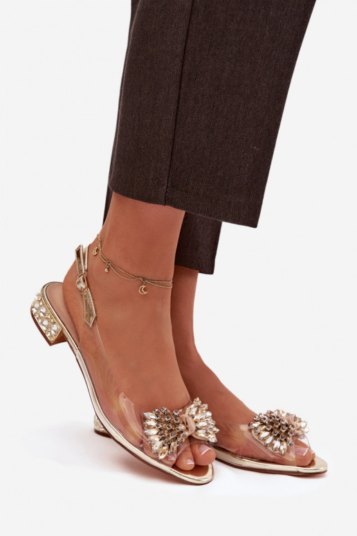 Sandálias transparentes douradas D&A MR52-231 com laços