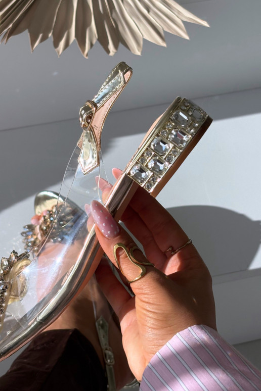 Sandálias transparentes douradas D&A MR52-231 com laços