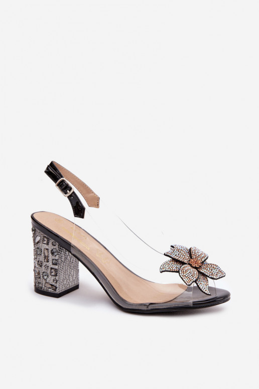 Sandálias transparentes pretas D&A MR38-321 com saltos e ornamentos