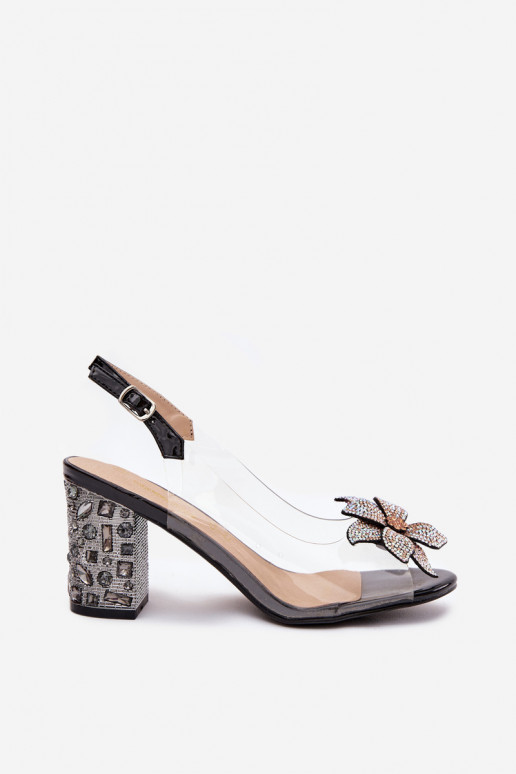 Sandálias transparentes pretas D&A MR38-321 com saltos e ornamentos