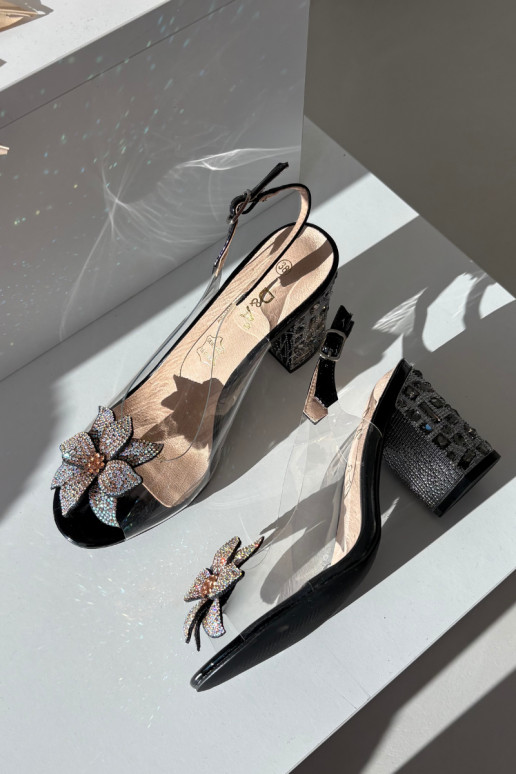 Sandálias transparentes pretas D&A MR38-321 com saltos e ornamentos