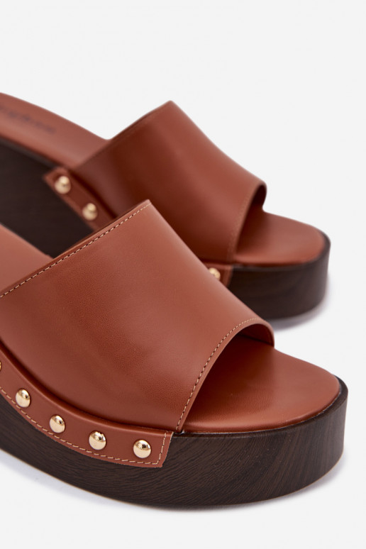 Chinelas femininas de plataforma dourada Arionne, cor marrom