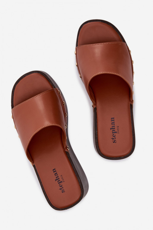 Chinelas femininas de plataforma dourada Arionne, cor marrom