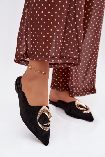 Chinelas femininas "Mule" pretas com detalhes dourados requintados Galvella 2