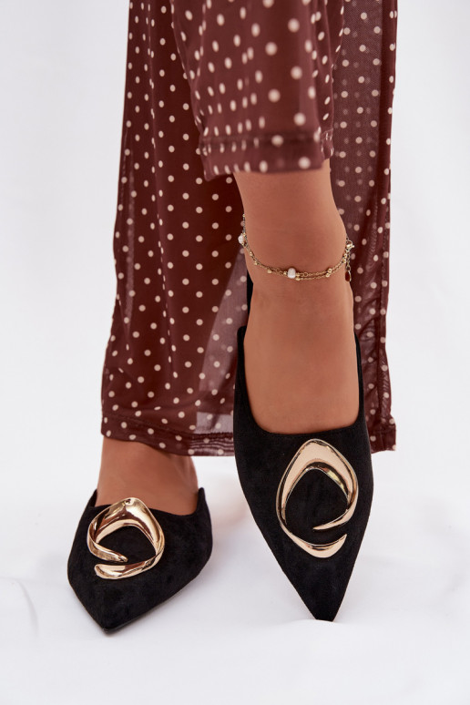 Chinelas femininas "Mule" pretas com detalhes dourados requintados Galvella