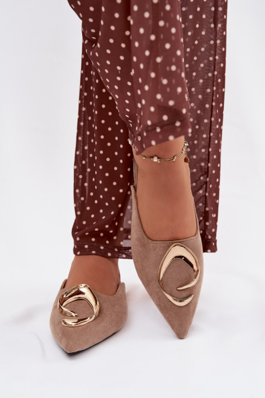 Chinelas femininas cor areia "Mule" com detalhes dourados requintados Galvella