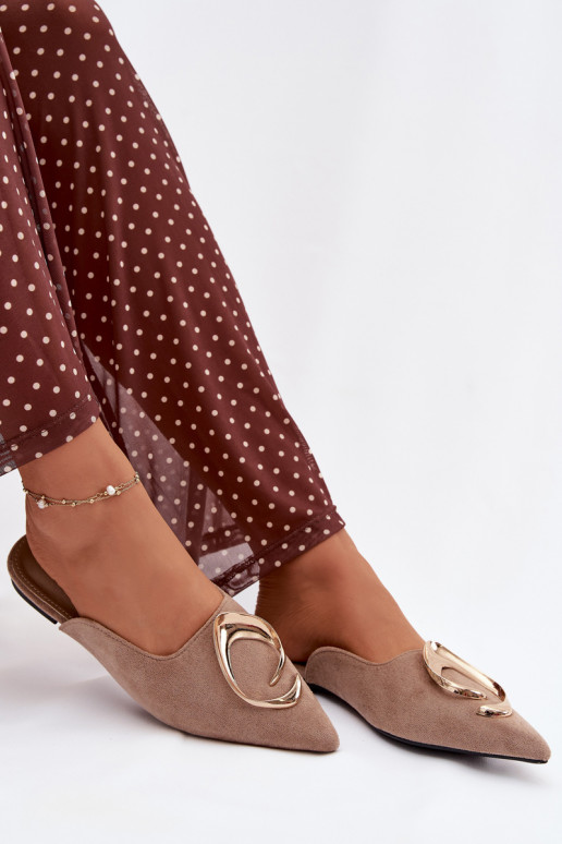 Chinelas femininas cor areia "Mule" com detalhes dourados requintados Galvella