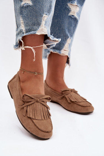 Mocassins femininos marrons com franjas Janelisse 2