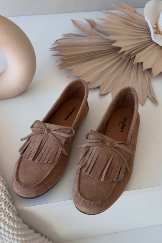 Mocassins femininos marrons com franjas Janelisse