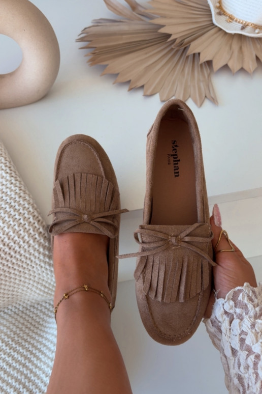 Mocassins femininos marrons com franjas Janelisse