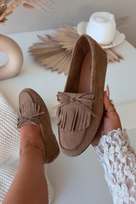 Mocassins femininos marrons com franjas Janelisse