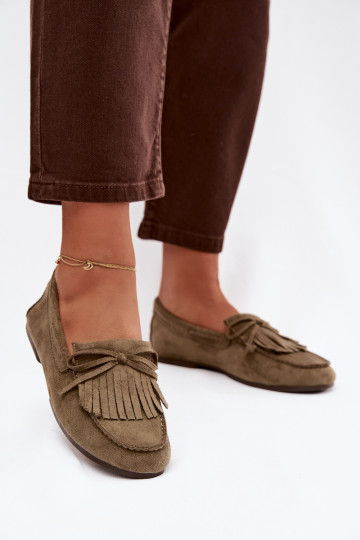 Mocassins femininos verdes com franjas Janelisse