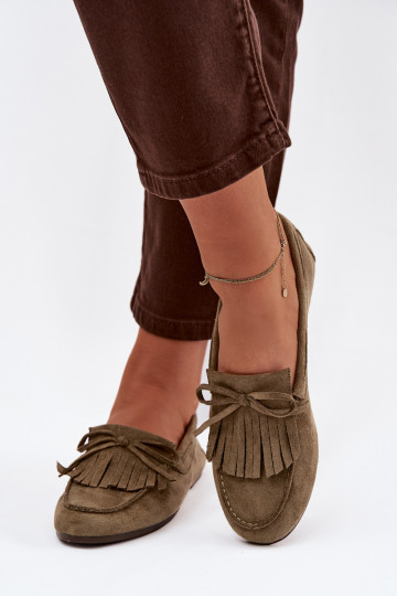 Mocassins femininos verdes com franjas Janelisse 2