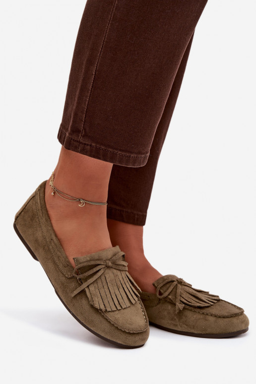Mocassins femininos verdes com franjas Janelisse