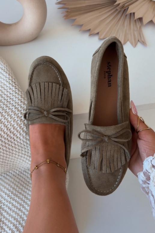 Mocassins femininos verdes com franjas Janelisse