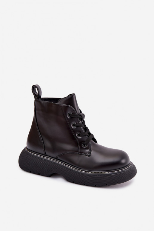 aquecimento Botas femininas com uma plataforma com atacadores cor preta Harmine