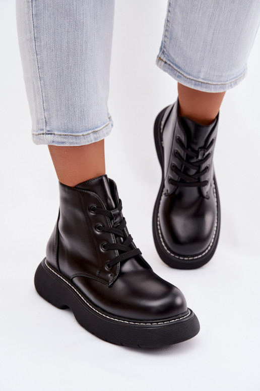 aquecimento Botas femininas com uma plataforma com atacadores cor preta Harmine