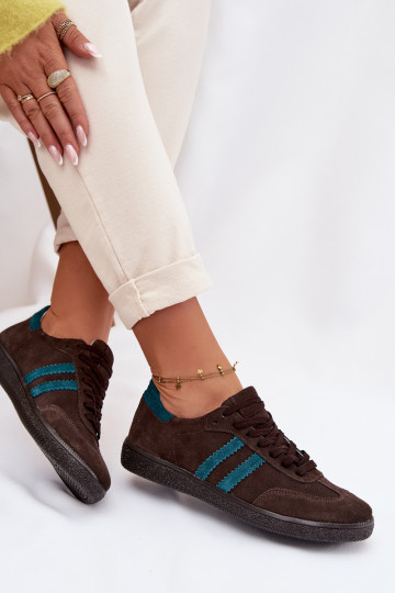 Tênis esportivos femininos em suede sintético Zazoo N1068 na cor chocolate