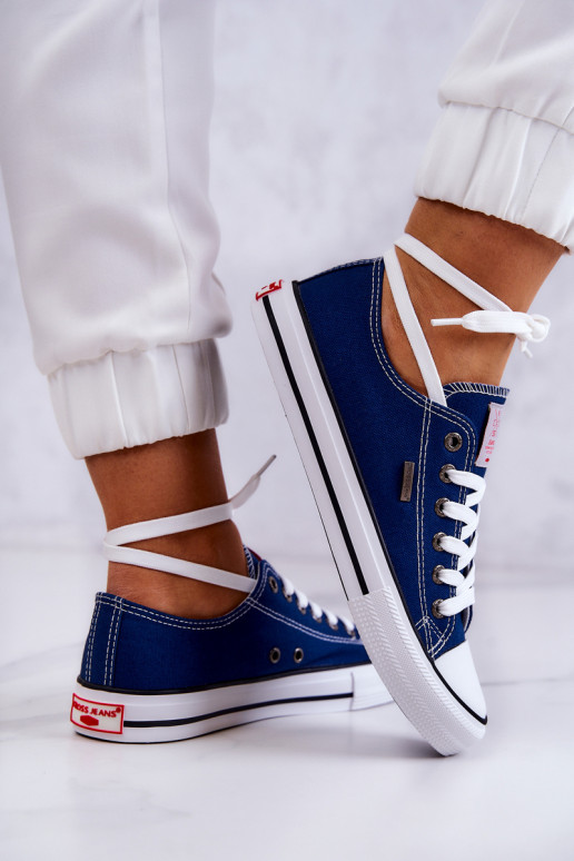 Feminino À modalo clássico sapatos casuais Cross Jeans JJ2R4012C azul escuro