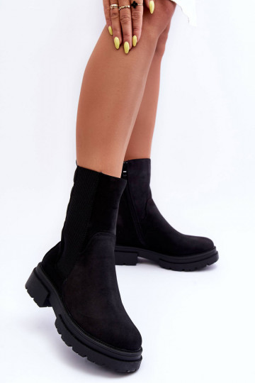 Alto aquecimento botas elegantes Um modelo atraente Nobuck cor preta Milca 2