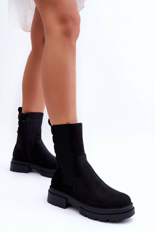 Alto aquecimento botas elegantes Um modelo atraente Nobuck cor preta Milca