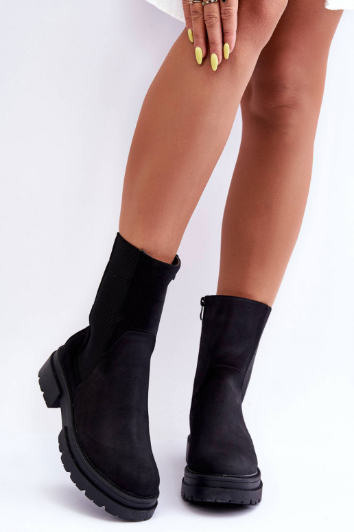 Alto aquecimento botas elegantes Um modelo atraente Nobuck cor preta Milca