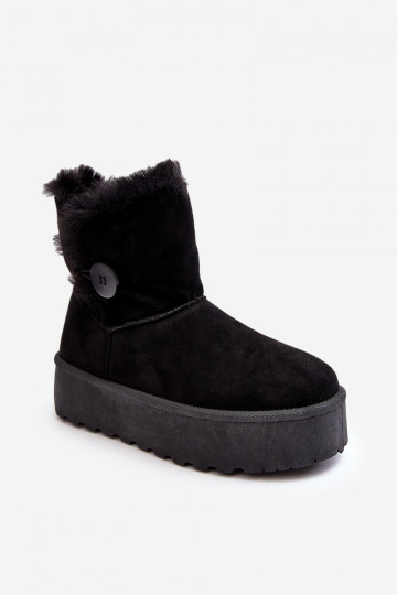Feminino Botas de neve com uma plataforma com um casaco de pele cor preta EMikasem