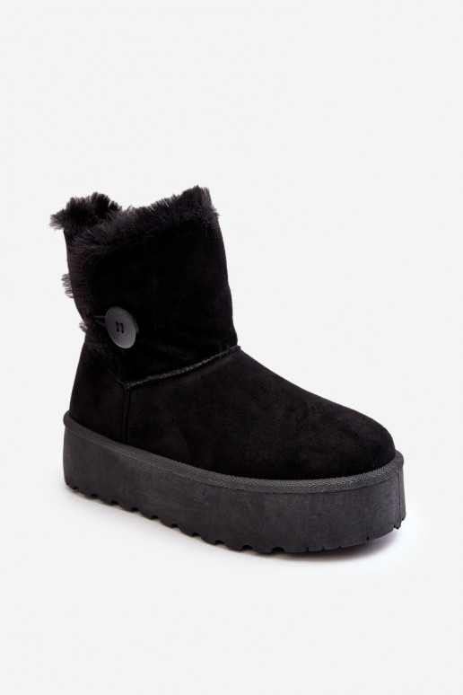 Feminino Botas de neve com uma plataforma com um casaco de pele cor preta EMikasem