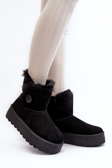 Botas femininas de neve com plataforma e pelinho na cor preta INikasem 2