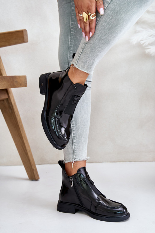 Pele com efeito verniz Botas femininas Casal o castelo D&A JC42-24 cor preta