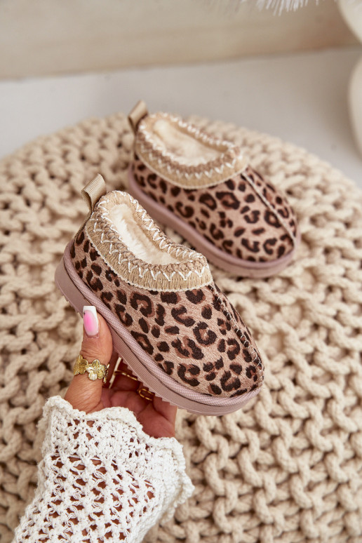 Botas de neve Botas Infantil com padrões de pele de leopardo com uma plataforma aquecimento com pelo por dentro cor marrom Vilab