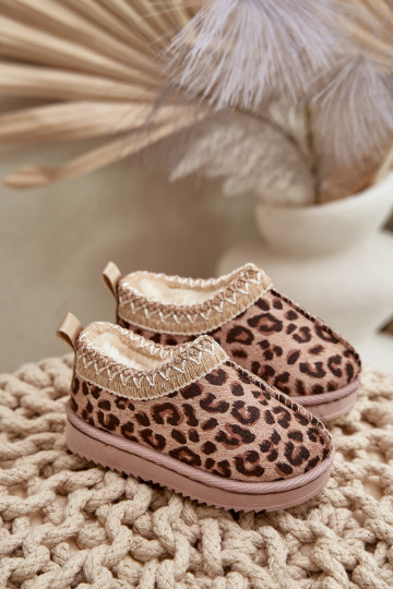 Botas infantis de neve forradas com estampas de pele de leopardo e pelinho dentro na cor marrom Vilabria 2