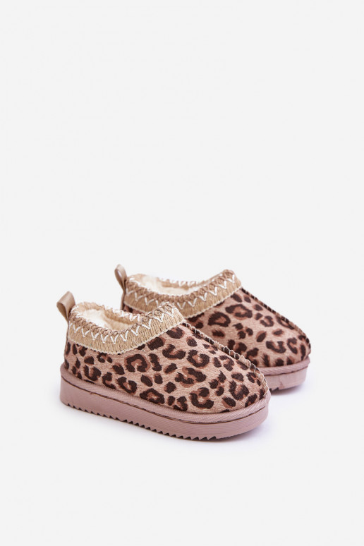 Botas de neve Botas Infantil com padrões de pele de leopardo com uma plataforma aquecimento com pelo por dentro cor marrom Vilab