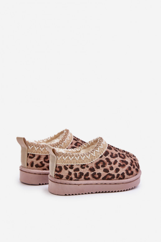 Botas de neve Botas Infantil com padrões de pele de leopardo com uma plataforma aquecimento com pelo por dentro cor marrom Vilab