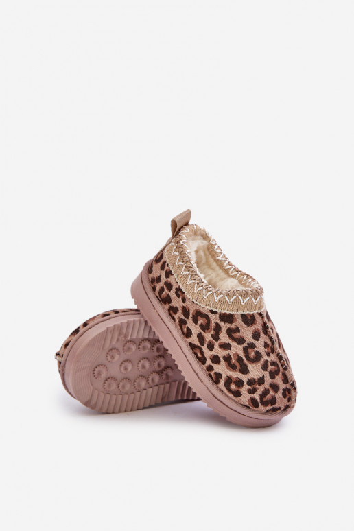 Botas de neve Botas Infantil com padrões de pele de leopardo com uma plataforma aquecimento com pelo por dentro cor marrom Vilab
