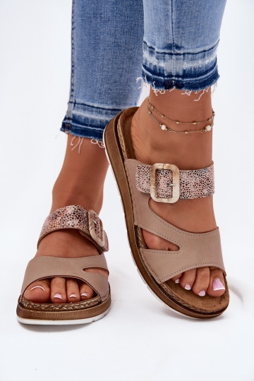  Chinelos femininos com fivelas Inblu GS000055 bege