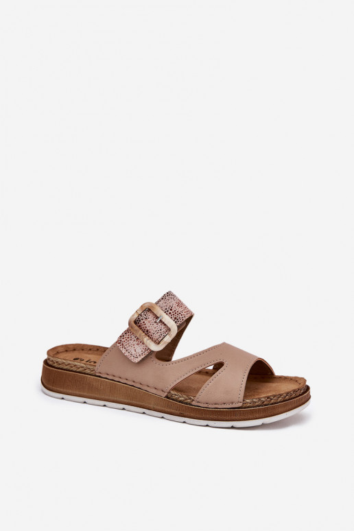  Chinelos femininos com fivelas Inblu GS000055 bege